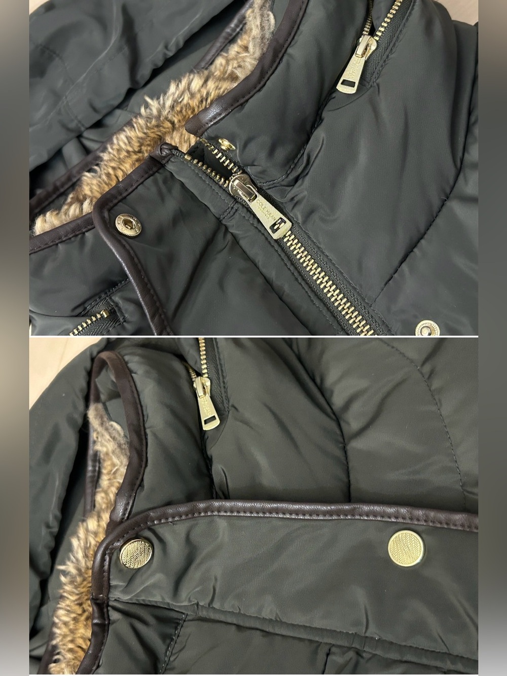 Cole Haan Signature Olive Green Down Puffer Hooded Jacket with Faux-Fur Medium - Picture 11 of 15